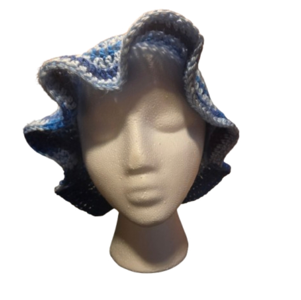 Habdcrafted Blue and White Crochet Bucket Hat